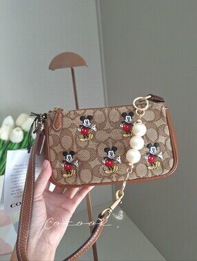 NEW Coach Disney x Mickey Mouse Signature Brown Shoulder Bag Embroidered Accents